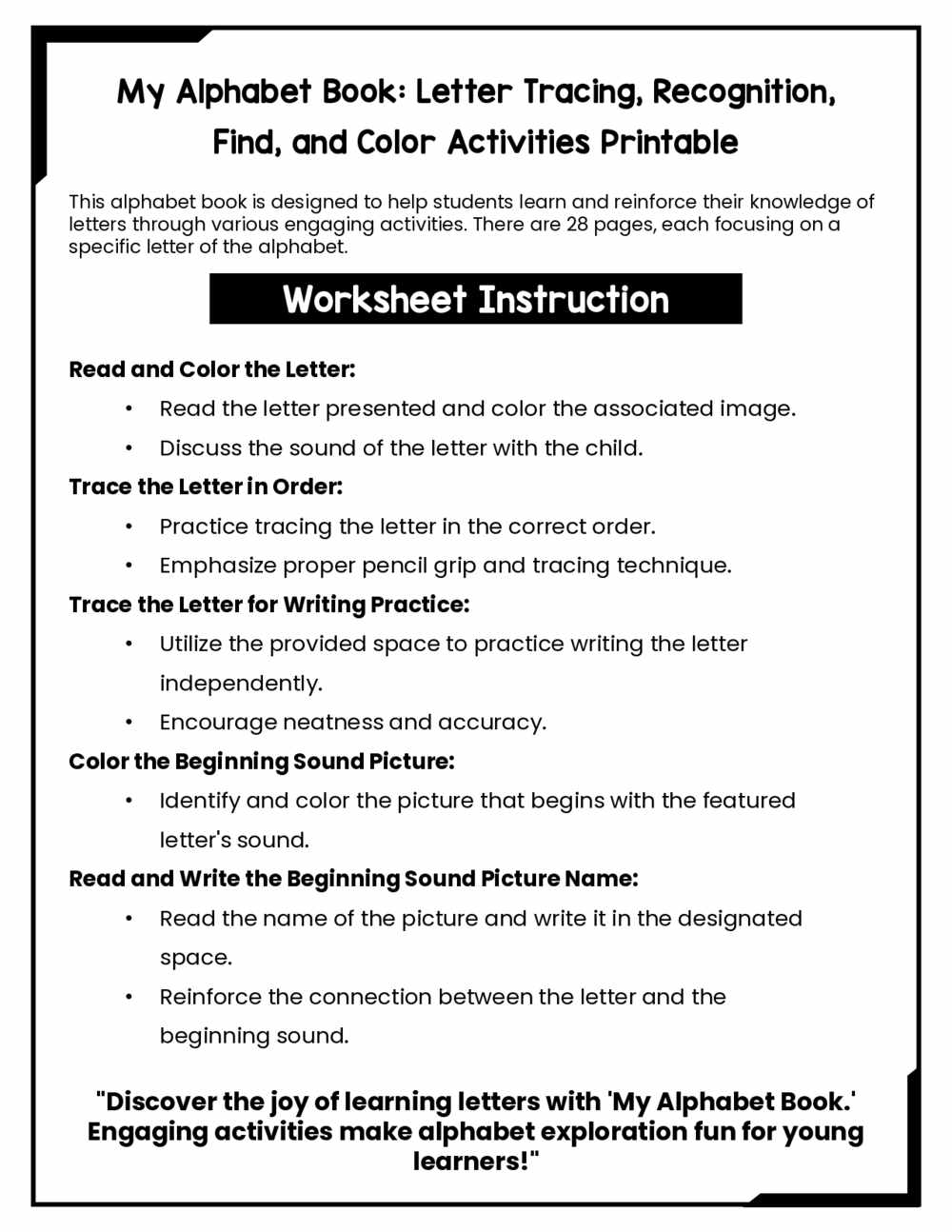 Preschool Alphabet Book Recognition, Tracing, and Coloring for Preschool and K